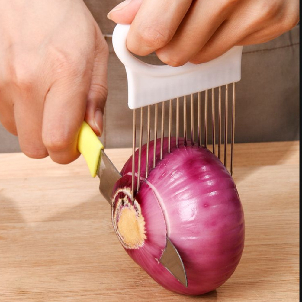 Stainless Steel Onion Needle Fork Vegetable Fruit Slicer Tomato Cutter Cutting Holder Kitchen Tool