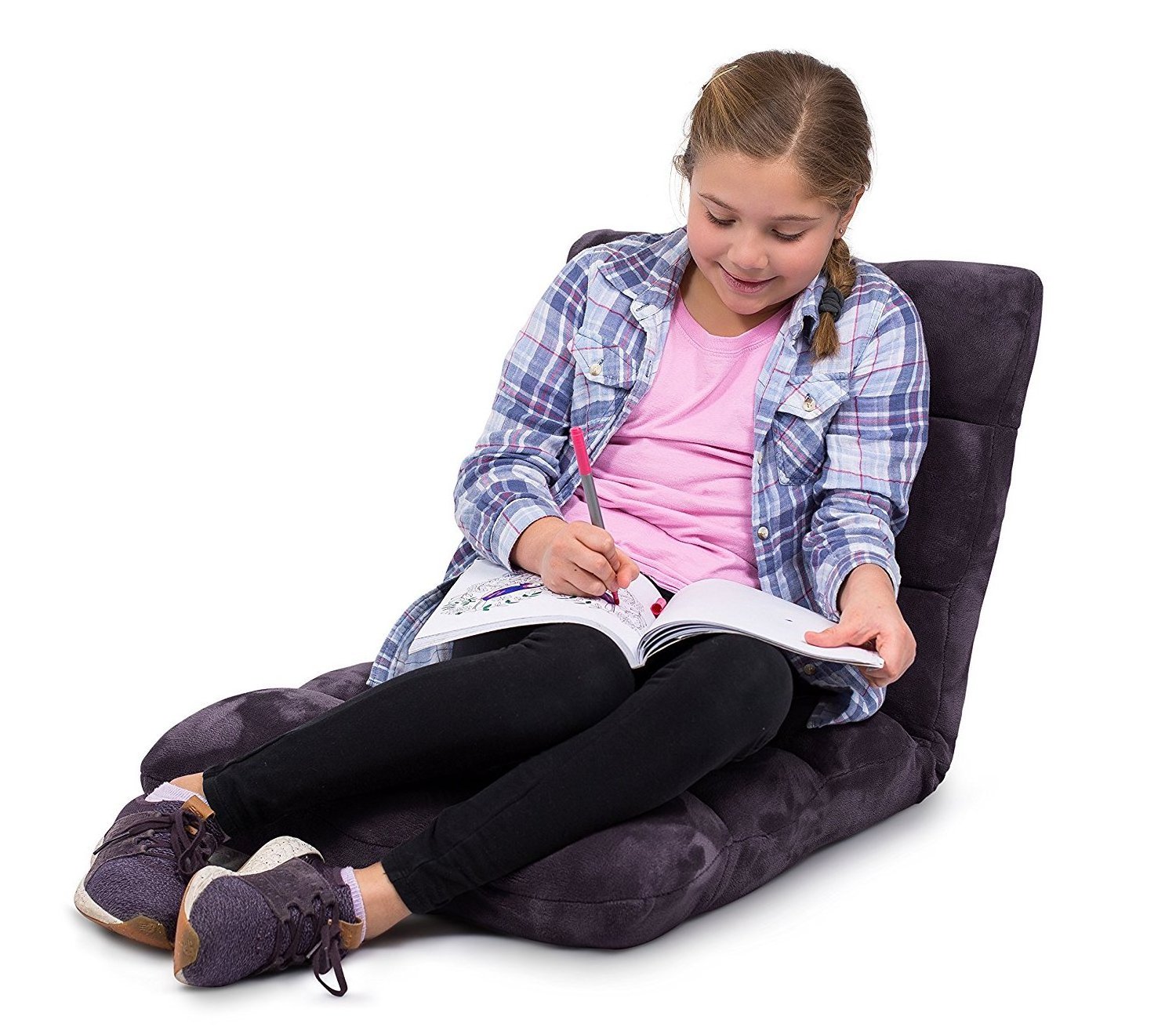 Memory Foam Floor Chair for Gaming or Reading Thick Floor Cushion with Back Support Comfy Chair for Kids | Eggplant