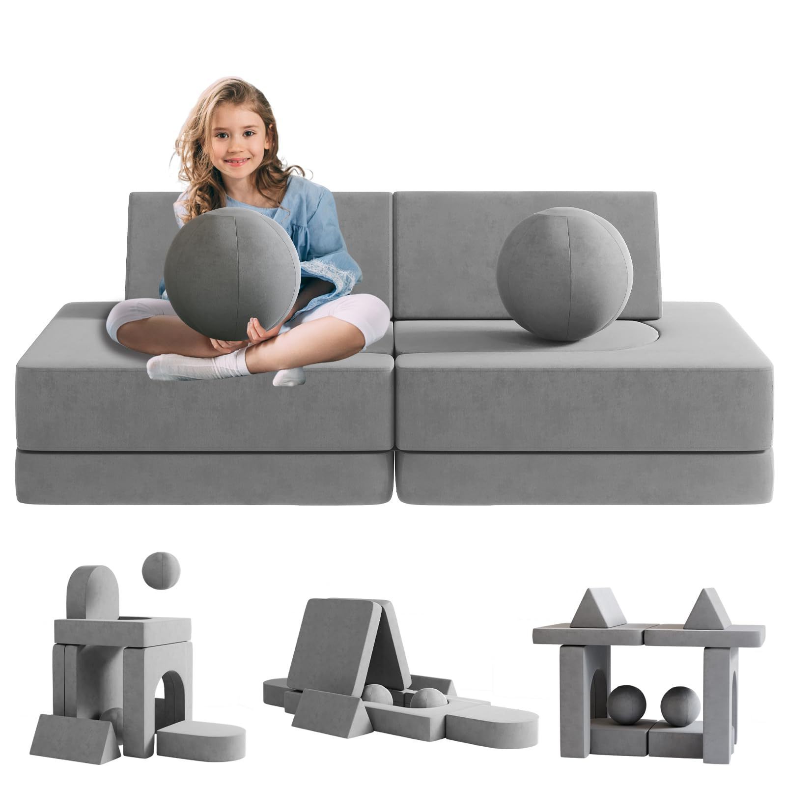 Custom  Kids Modular Couch Toddler with 2 Balls Kids Couch Play Set  in 1 Baby Foam Sofa Kids Nugget couch for Playroom