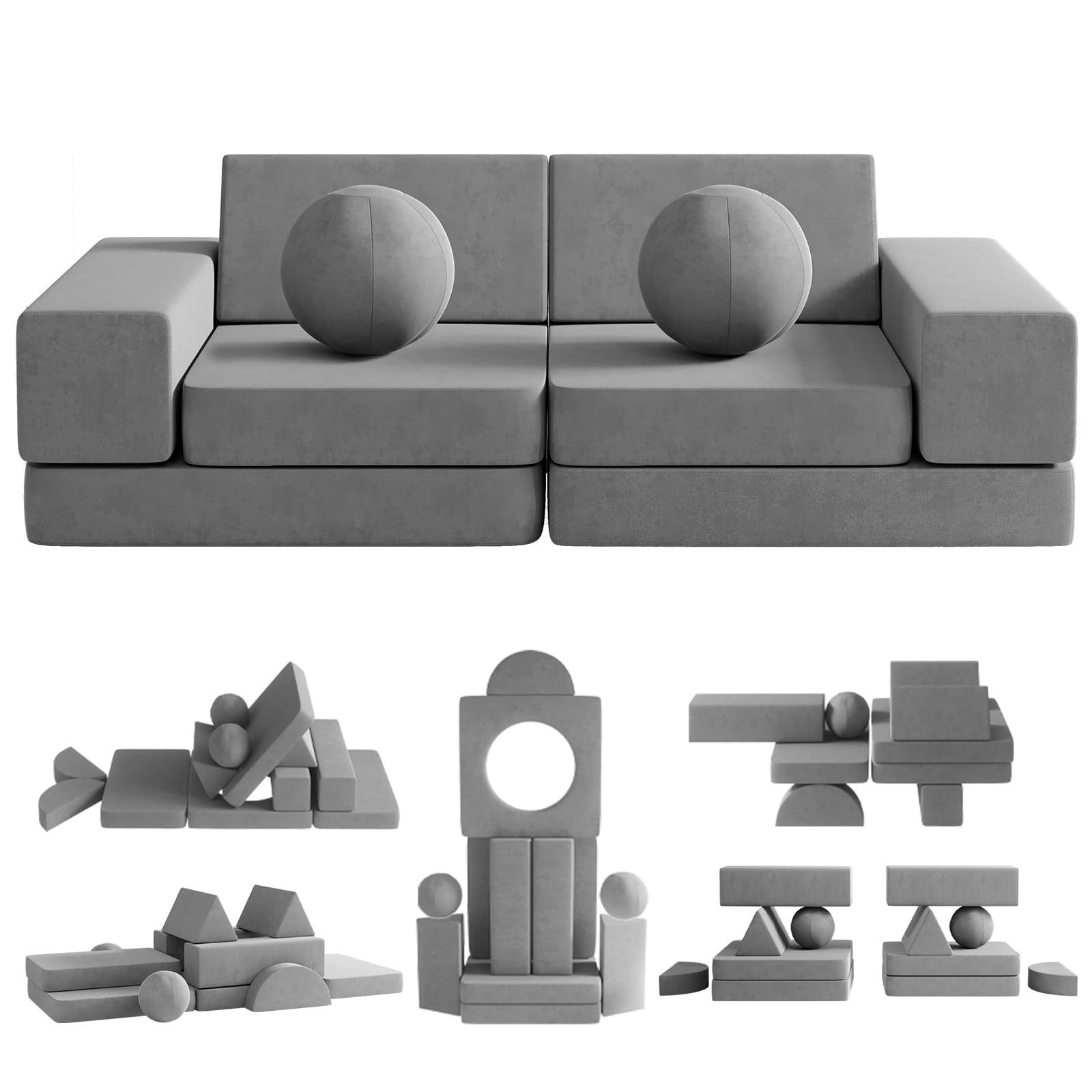 Custom  Kids Modular Couch Toddler with 2 Balls Kids Couch Play Set  in 1 Baby Foam Sofa Kids Nugget couch for Playroom