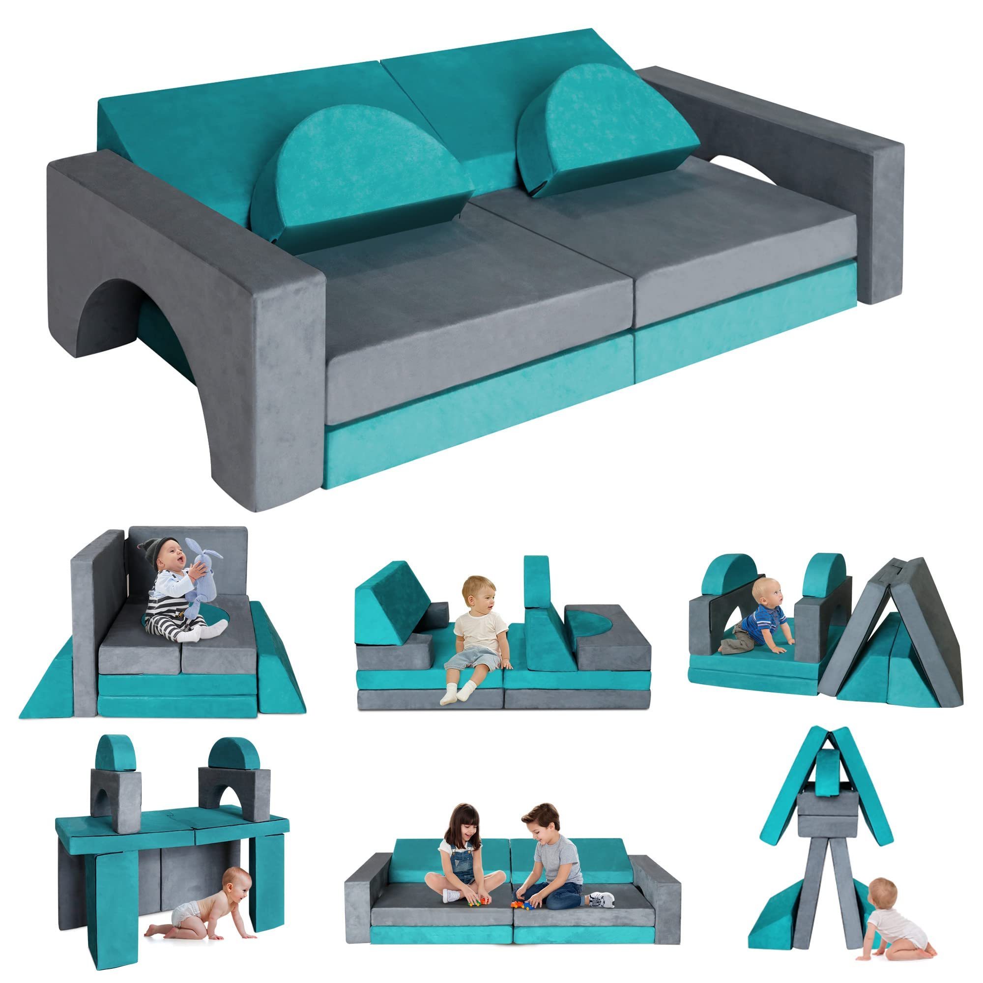 14pcs Modular Kids Play Couch Child Sectional Sofa  Convertible Foam and Floor Cushion Nugget couch