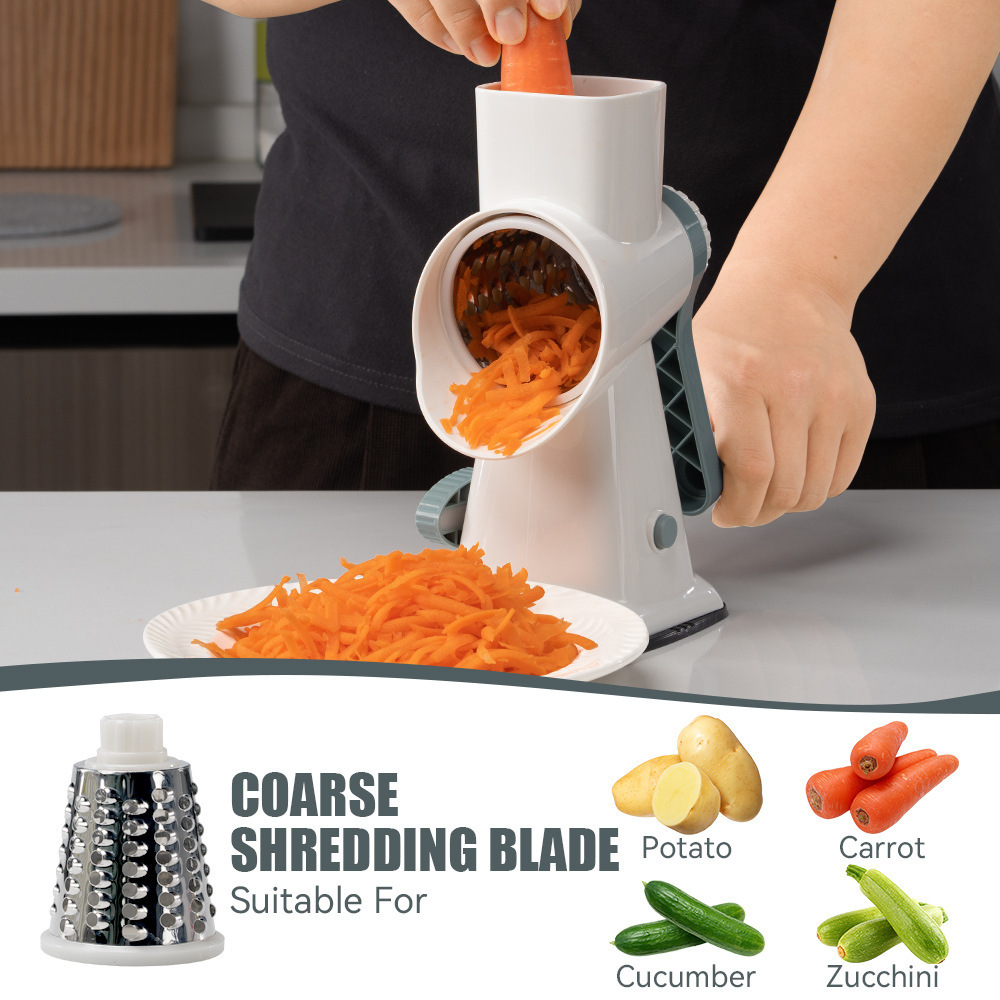 Wholesale 3 IN 1 Rotary cheese grater Vegetable Drum Slicer Cutter with 3 Stainless Steel Blades for Kitchen