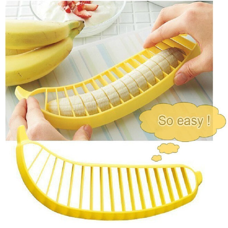 Easy Banana Slicer Cutters Practical Kitchen Tool Plastic Salad Fruit Peeler Cutter Chopper