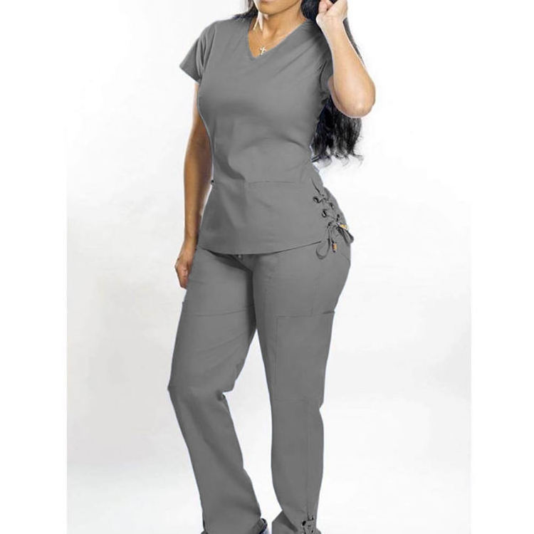 Custom Scrubs Uniforms Sets Anti Wrinkle Beauty Medical Uniform V Neck Tops Scrub Suit Nursing Scrubs for Women