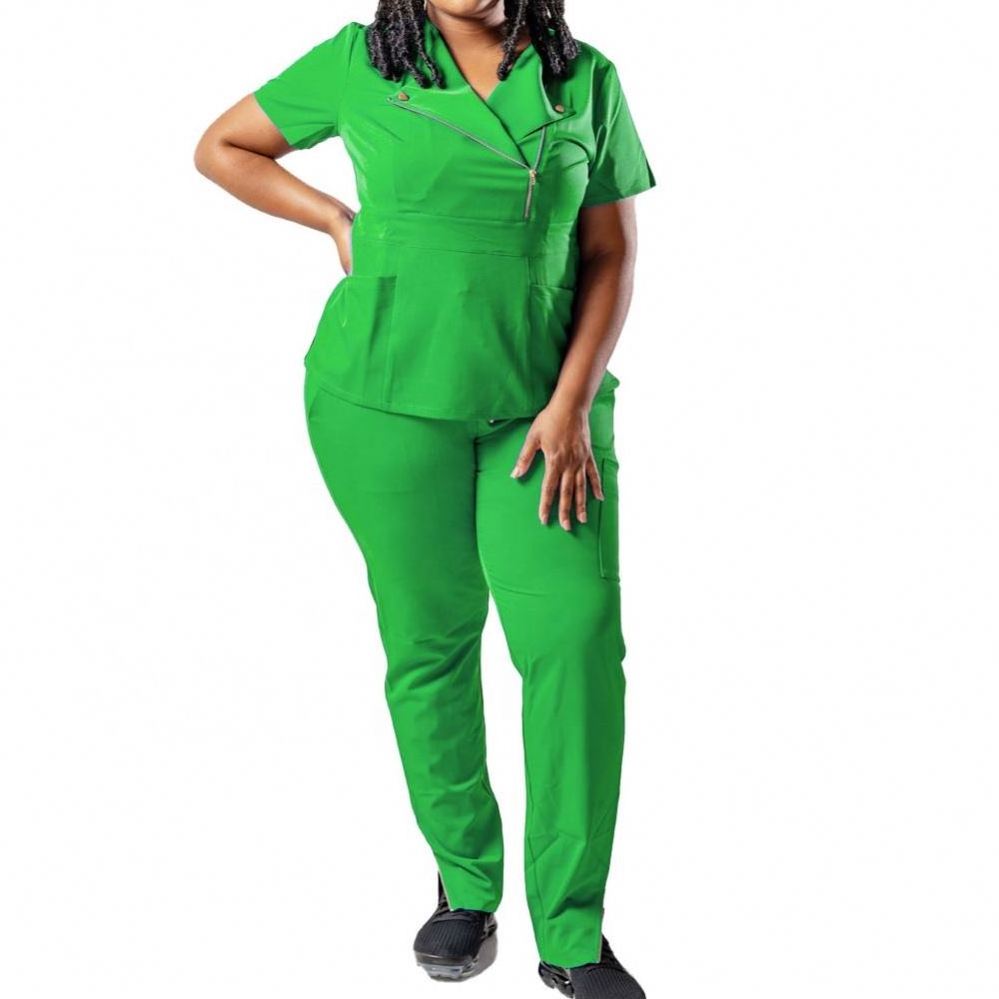 Factory directly supply spa uniform trouser leg split zipper stylish scrubs patterns sexy nurse uniform