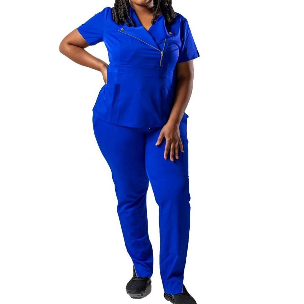 Factory directly supply spa uniform trouser leg split zipper stylish scrubs patterns sexy nurse uniform