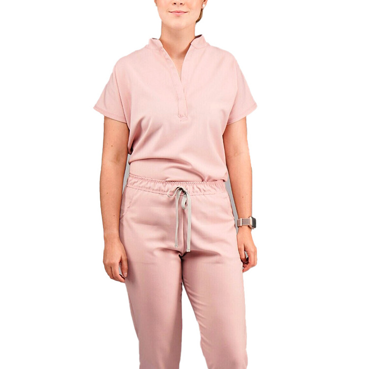 Fashion design bleach resistant scrubs trs fabric scrub sets women butterfly print two piece pants set