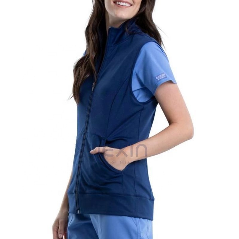 Rayon/Nylon/Spandex Women's Zip Front Knit Scrubs Jackets Vest Sleeveless Scrub Jackets Nurse Unisex Solid Scrub Vest