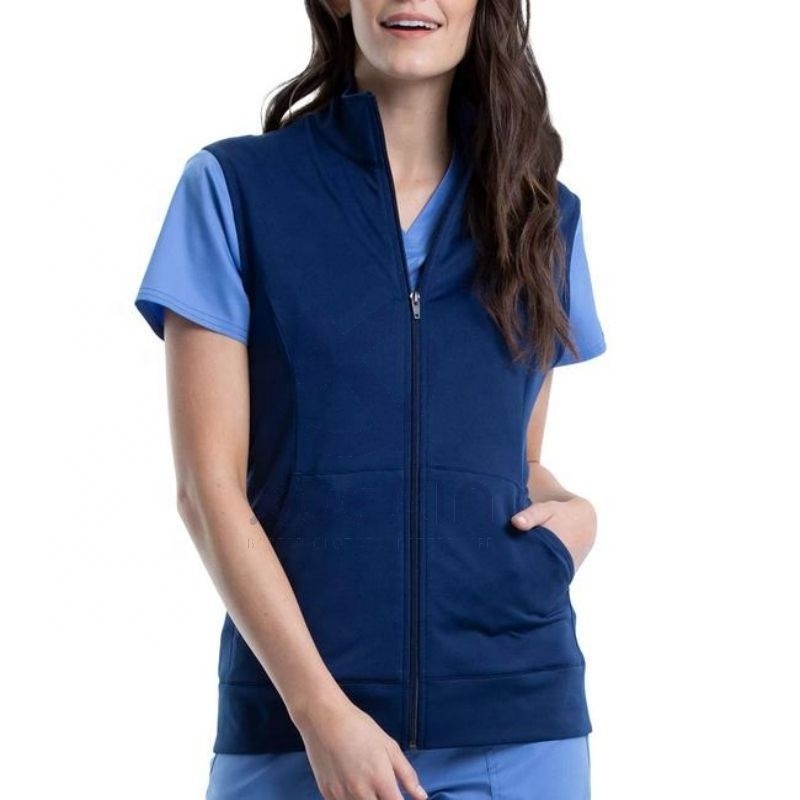 Rayon/Nylon/Spandex Women's Zip Front Knit Scrubs Jackets Vest Sleeveless Scrub Jackets Nurse Unisex Solid Scrub Vest