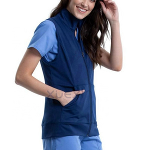 Rayon/Nylon/Spandex Women's Zip Front Knit Scrubs Jackets Vest Sleeveless Scrub Jackets Nurse Unisex Solid Scrub Vest