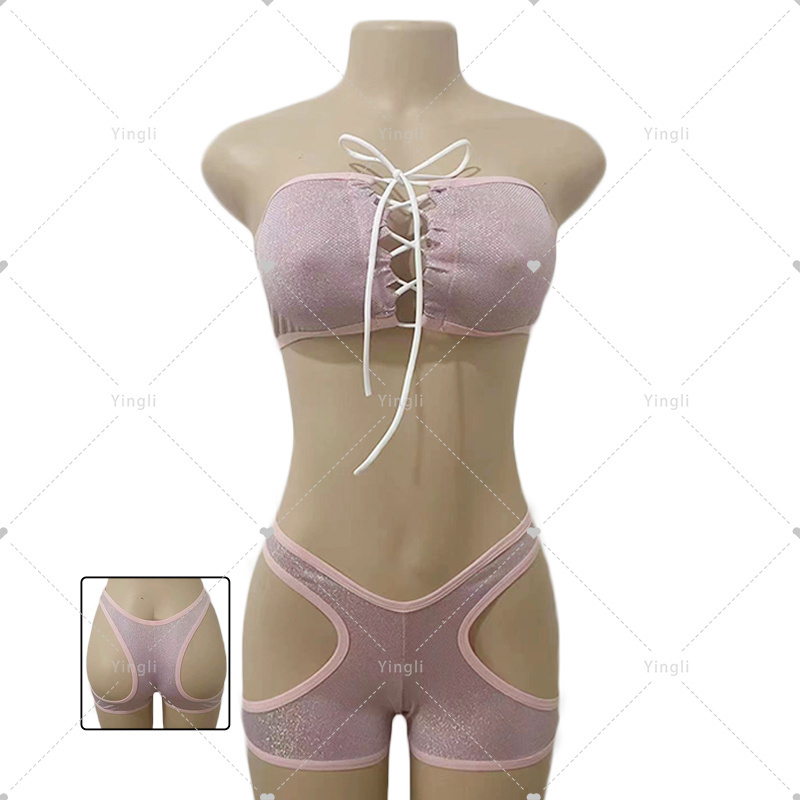 Yingli Exotic Dancewear Wholesale G- String Thong Faux Leather Shiny Front Knot Costume