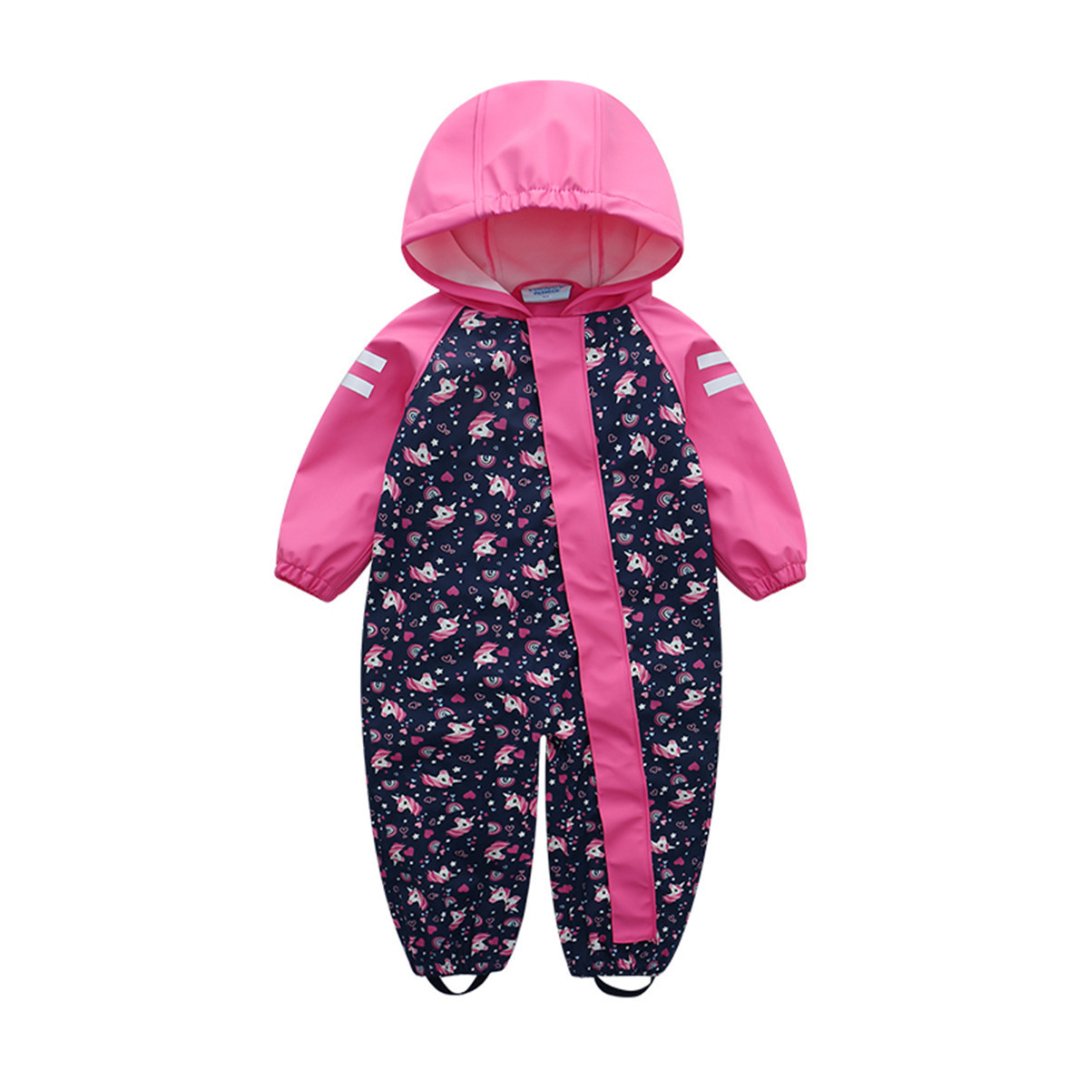 toddler girls outdoor coverall PU waterproof jumpsuit overall cartoon unicorn printing hooded rompers jumpsuit