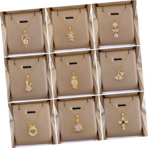 Free samples Fashion Jewellery Cute Cubic Zirconia 14k Gold Plated Owl Necklace Earring Jewelry Set For Women