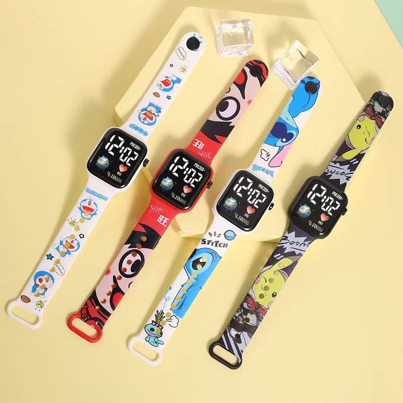 New Personalized Cartoon Fashionable Brand Pikachu Printed LED Watch Fashionable Square Student Electronic Watch