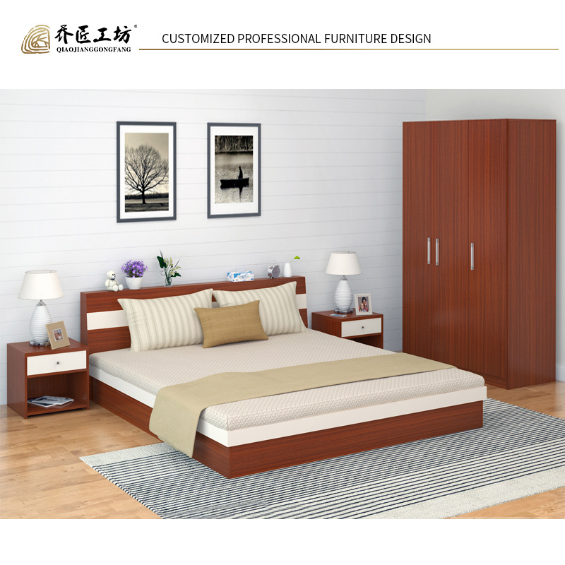 Wholesale Bedroom Furniture Mdf Double Bed Wooden Box Queen Bed