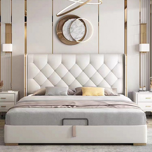 2023 bedroom furniture sets king queen size storage bed with Upholstered Headboard full size white high gloss bedroom set