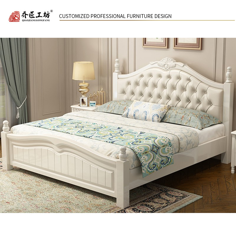 Modern Soft New Design Korean Style Bedroom Furniture Sets Antique Solid Wood Pastoral White Bed