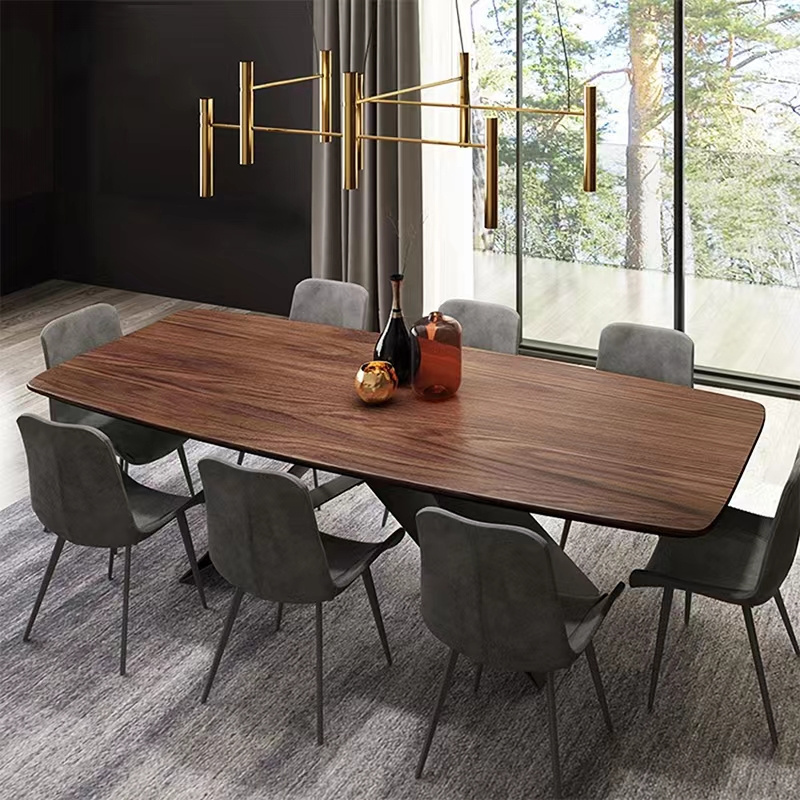 Nordic Solid Wood Dining Table Set Rectangle Walnut Long Table Restaurant Wooden Table For 8 People