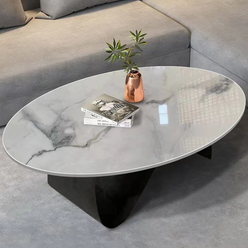 Italian Modern Oval Rock Slab Coffee Table Living Room Furniture Designer New Metal Center Table Unique tea Table