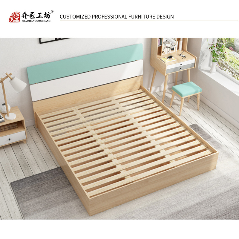 Specific Use Colorful MDF Bed With Storage Bed Frame Wooden Double Bed