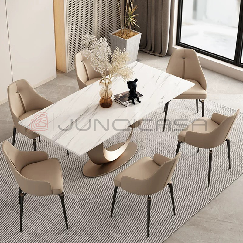 New Design Home Dining Room Dining Table Set 8 Seat Modern Marble Dining Table And Chair With Metal Base