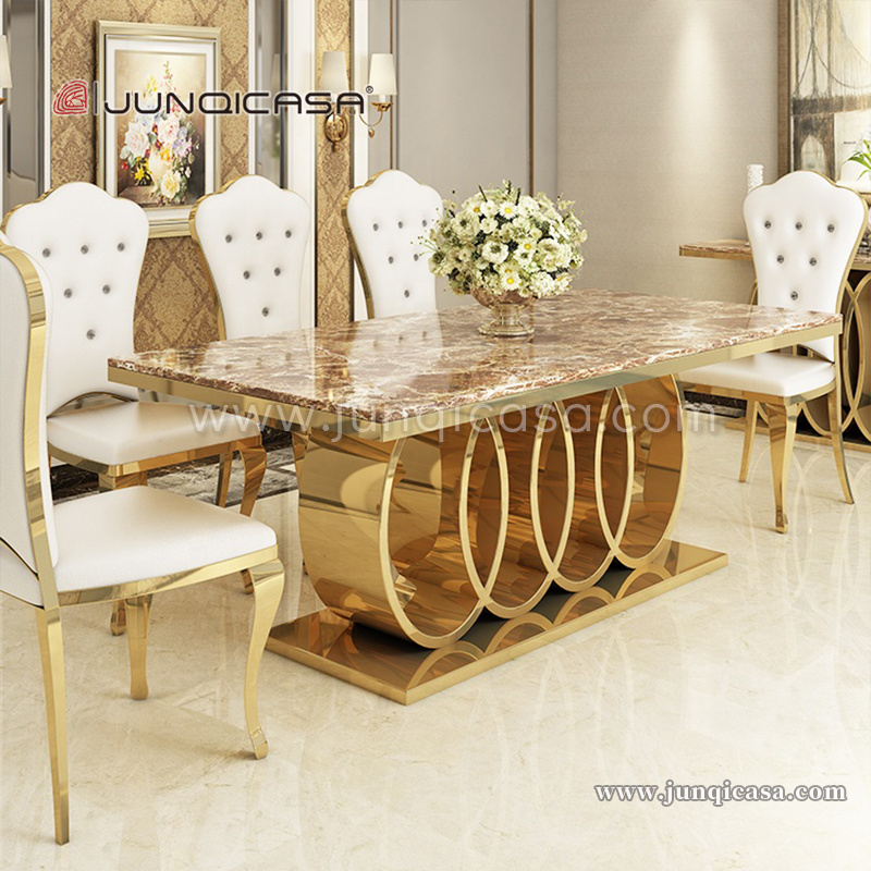 Hot Sale Dining Set Design Table And 6 Chairs Marble Large Dining Room Furniture With Stainless Steel Base