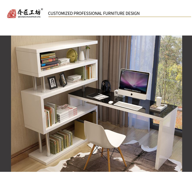 Study writing desk, computer desk, office table with bookshelf