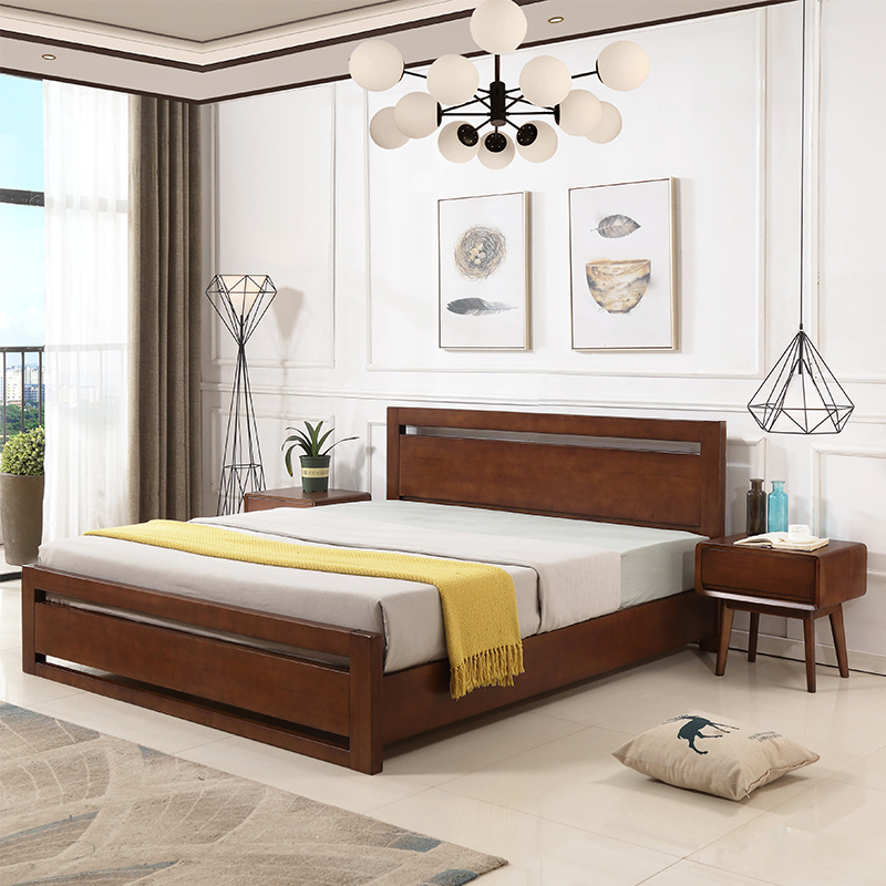 Free Sample Scandinavian Design Bedroom Furniture Knock Down Wooden Frame King Size Double Bed