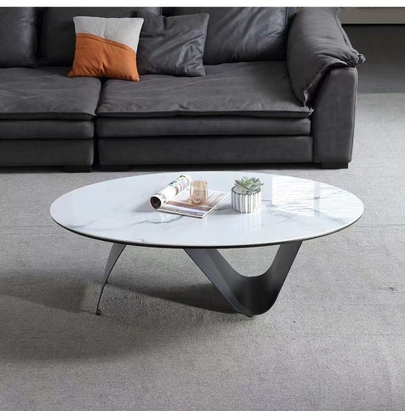 Italian Modern Oval Rock Slab Coffee Table Living Room Furniture Designer New Metal Center Table Unique tea Table