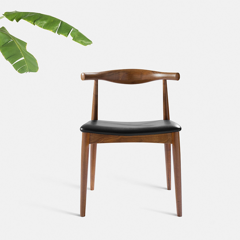 Combination Modern Hans Wegner PU Leather Wooden Frame Dining Restaurant Wooden Dining Chair and OX Horn Chair or Cow Horn Chair