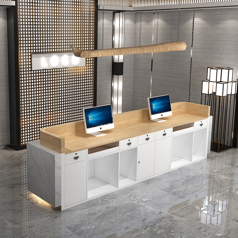 Custom size modern white Wood Led Gym Shop Cash Counter Hotel Salon Spa Reception Desk with cabinet