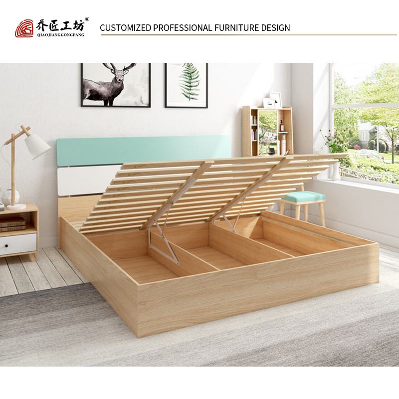 Specific Use Colorful MDF Bed With Storage Bed Frame Wooden Double Bed