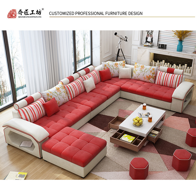 Home Furniture Functional Fabric Recliner U-shaped Leather Couch Living Room Sofa 7 Seater Sofa Set