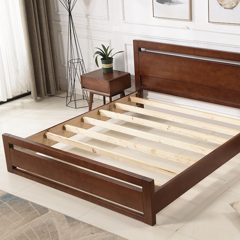 Free Sample Scandinavian Design Bedroom Furniture Knock Down Wooden Frame King Size Double Bed