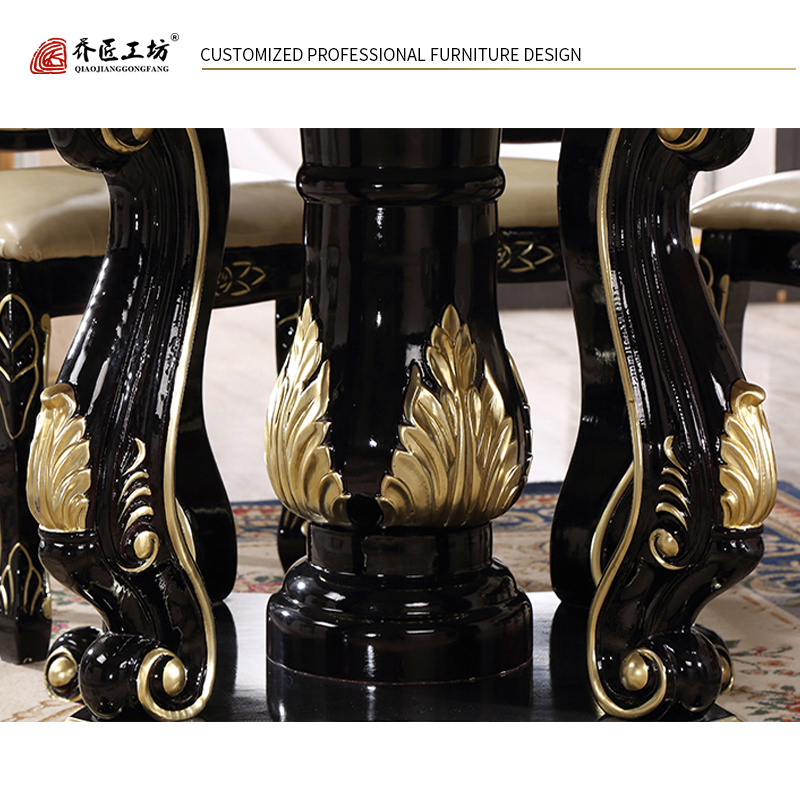 Marble  luxury dining table chair set with rotating centre Baroque Carving home furniture