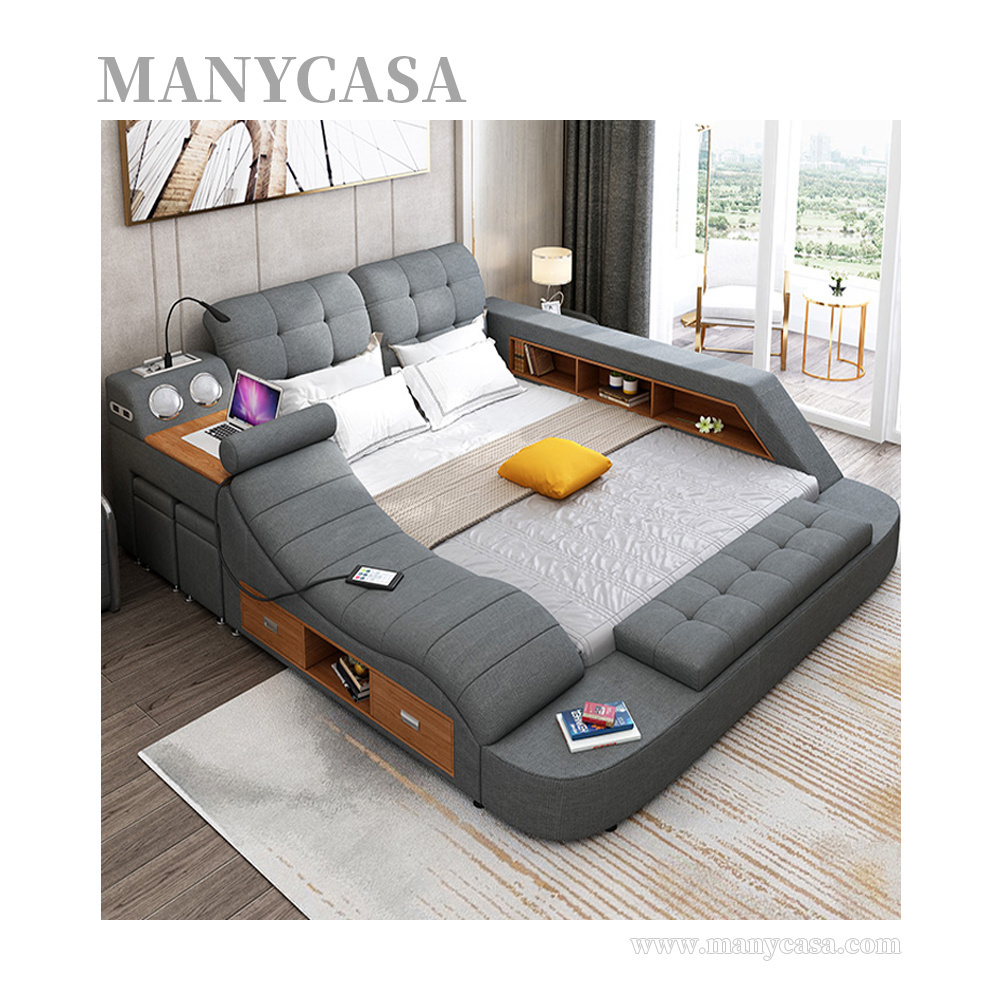 Modern Style Storage Leather Cloth Multifunction Luxury Smart Massage Intelligent Soft Bed With Speaker