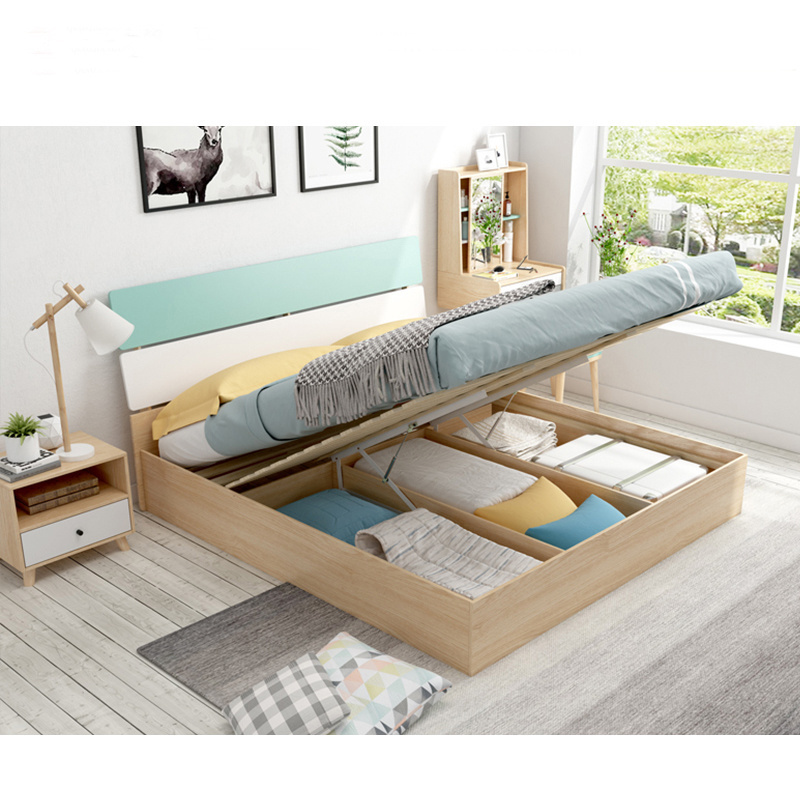 Specific Use Colorful MDF Bed With Storage Bed Frame Wooden Double Bed