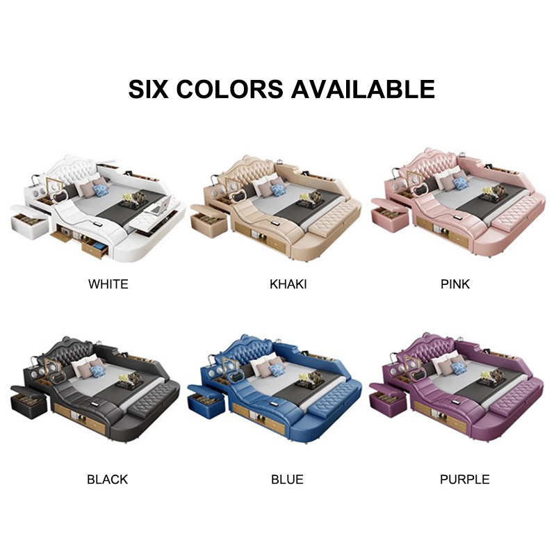 Factory Wholesale Modern Leather Wood Bed Bedroom Furniture Multifunctional Smart Bed With Storage