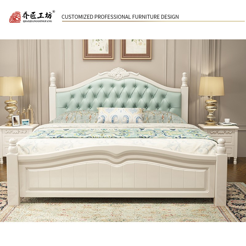 Modern Soft New Design Korean Style Bedroom Furniture Sets Antique Solid Wood Pastoral White Bed