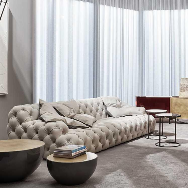 Luxury living room tufted button sofas store salon I shape leather waiting sofa lounge Velvet Fabric Chesterfield floor couch