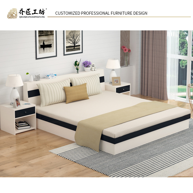 Wholesale Bedroom Furniture Mdf Double Bed Wooden Box Queen Bed