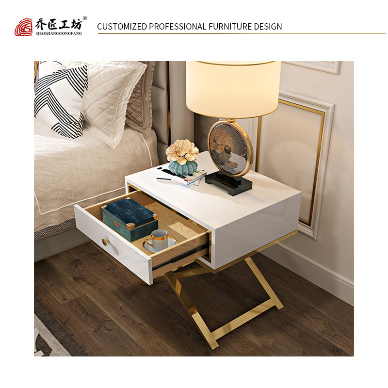 Modern 304 Stainless Steel Bedside Table Luxury Nightstand Gold Bedroom Hotel Nightstands