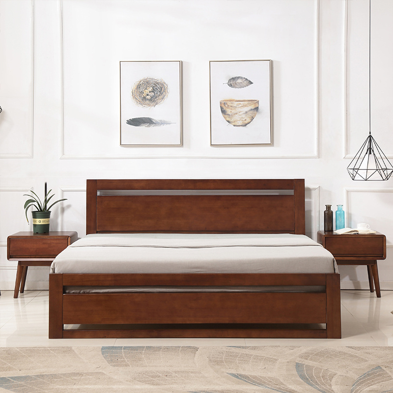 Free Sample Scandinavian Design Bedroom Furniture Knock Down Wooden Frame King Size Double Bed