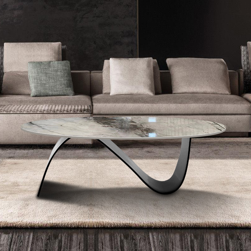 Italian Modern Oval Rock Slab Coffee Table Living Room Furniture Designer New Metal Center Table Unique tea Table