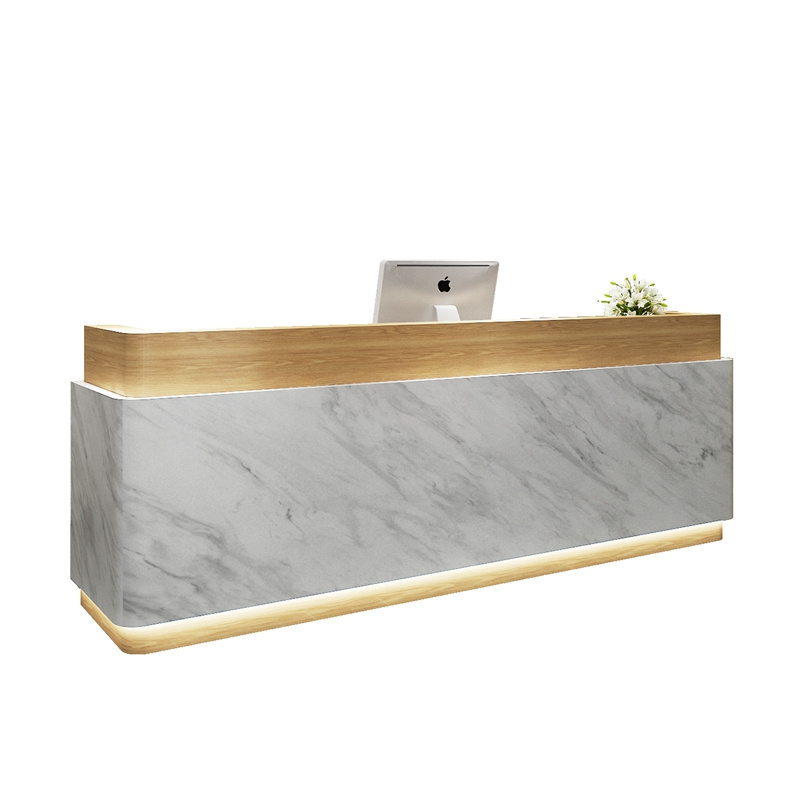 Custom size modern white Wood Led Gym Shop Cash Counter Hotel Salon Spa Reception Desk with cabinet