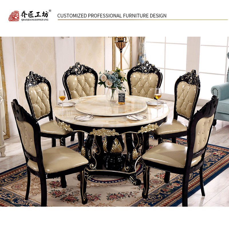 Dining Room Furniture European Style Carving Dining Set Table Wooden Round Dining Table With Chairs