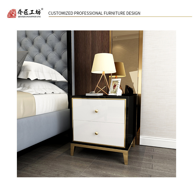 Modern Design Stainless Steel Luxury Bedside Table Mirrored Bedroom Furniture with 2 Drawers Nightstand Table