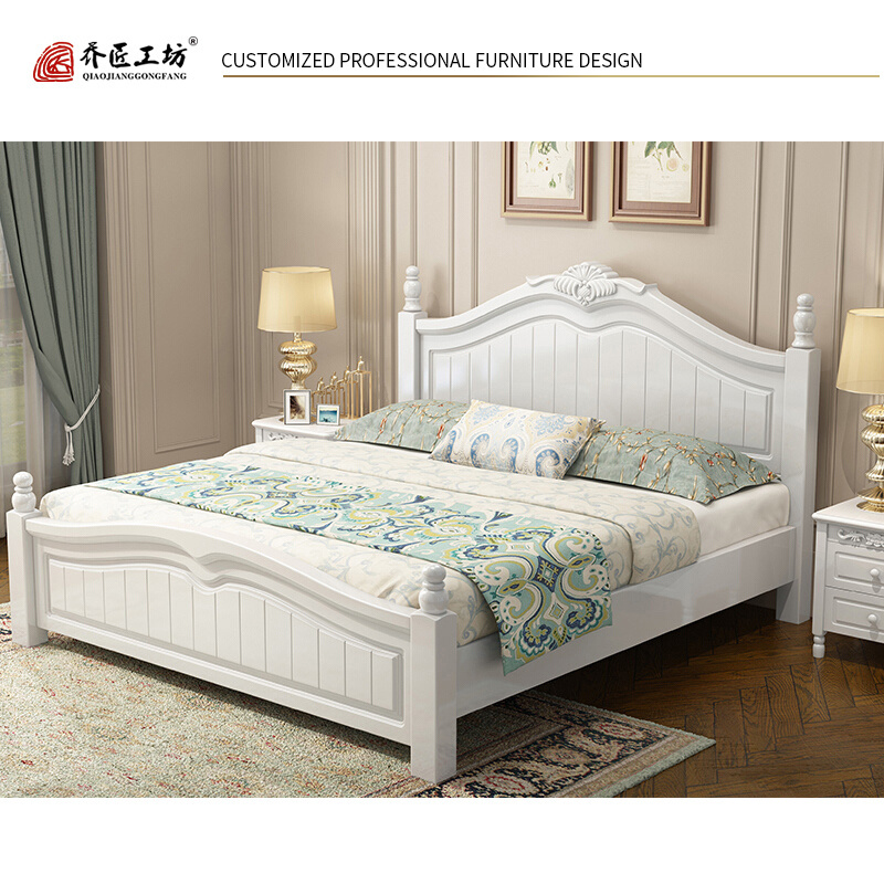 Modern Soft New Design Korean Style Bedroom Furniture Sets Antique Solid Wood Pastoral White Bed