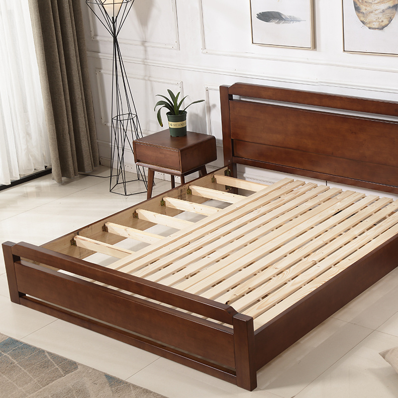 Free Sample Scandinavian Design Bedroom Furniture Knock Down Wooden Frame King Size Double Bed