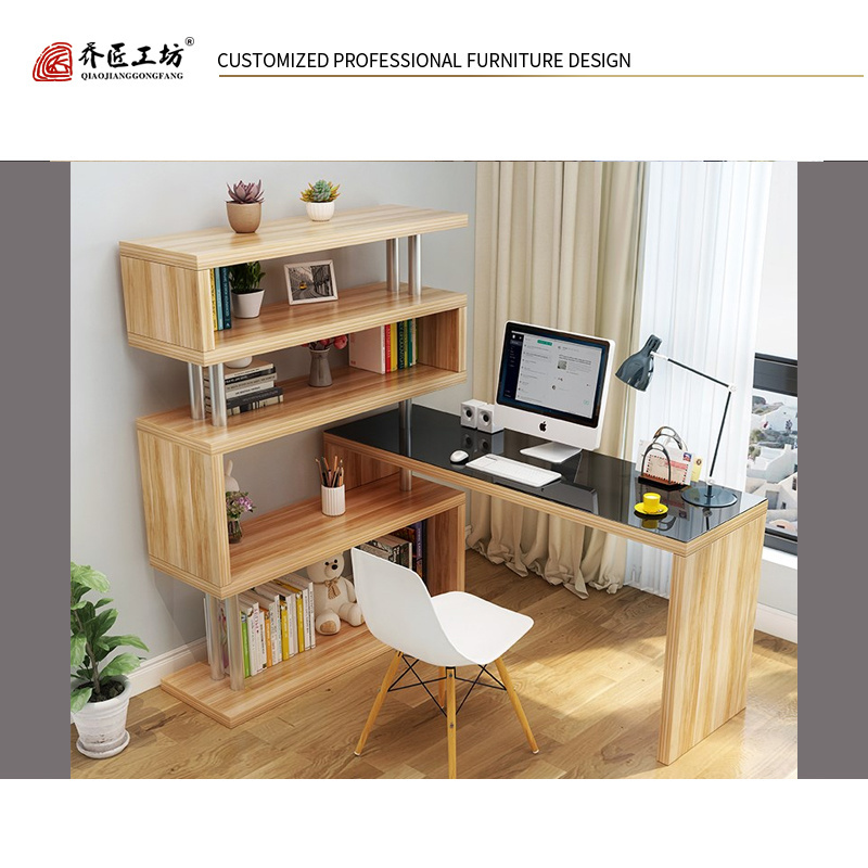 Study writing desk, computer desk, office table with bookshelf